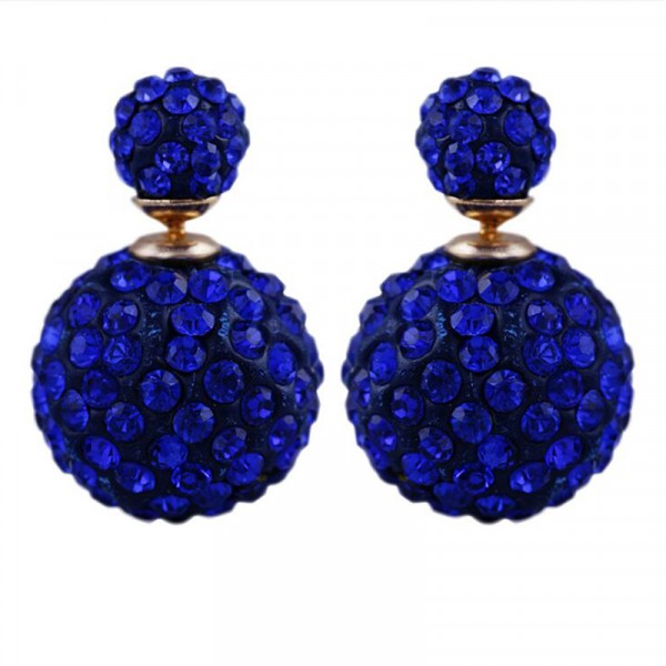 Cobalt Blue Crystal Double Sided 360 Statement Earrings